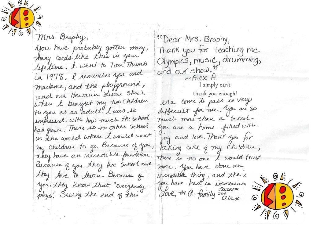 Thank you note to Nancy Brophy