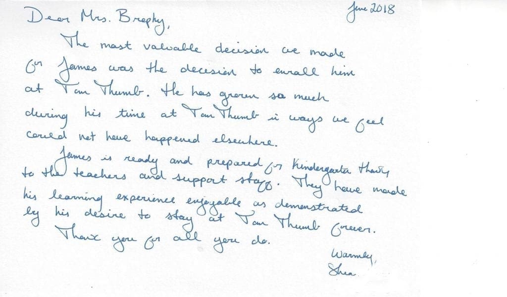thank you note from shea tp tom thumb
