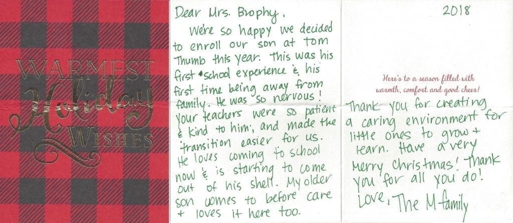 Thank you note for his First School Experience