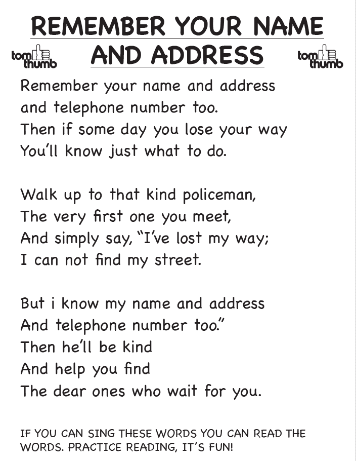 Click on the image to download the PDF file remember your name & address home activity